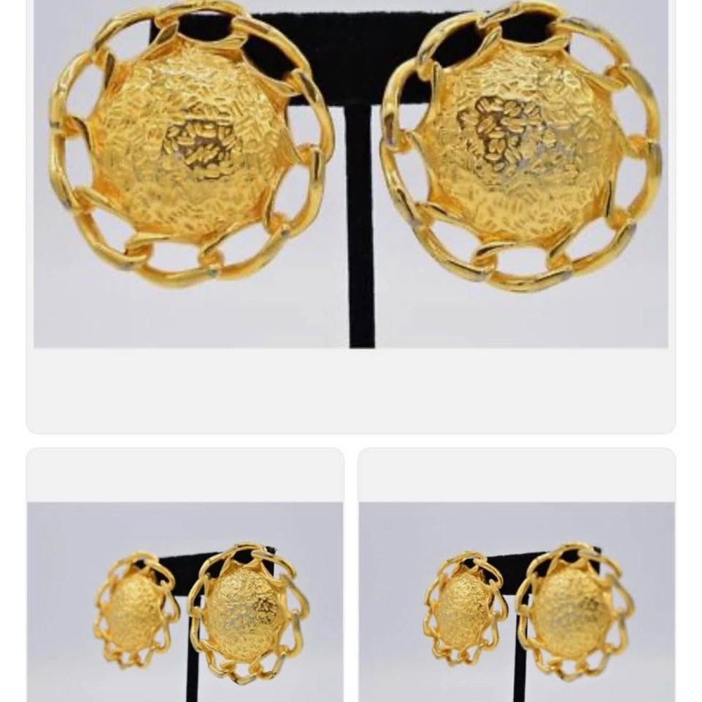 Vintage Clip On Earrings Heavy Chunky Gold Round Pebbled Textured 1980s